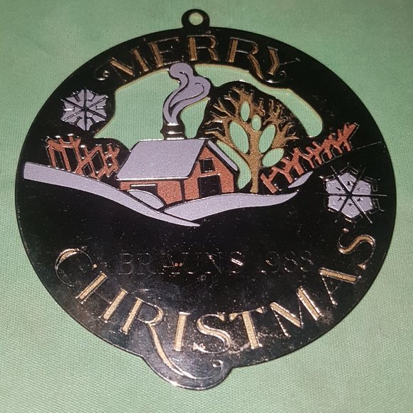 MERRY CHRISTMAS "Brauns 1988" Metal Ornament with Winter Scene (G. Duchin, 1986) - Picture 3 of 8